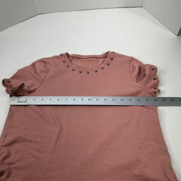 Kate Spade New York Women's Size Small Short Sleeve Top Studded Brown Preowned - Picture 7 of 11